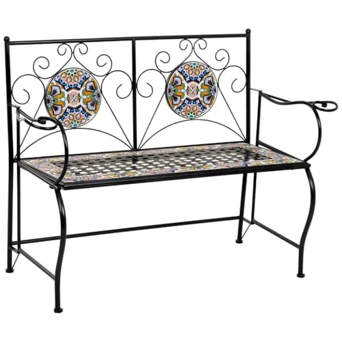 WANDERLUST DECO Banco de Mosaico y forja Negro 110x50x88h cm