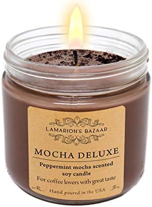 Mocha Deluxe - Peppermint Mocha Scented Candle with Dark Coffee Decorated Inside - Large Soy Candle in a Kraft Box