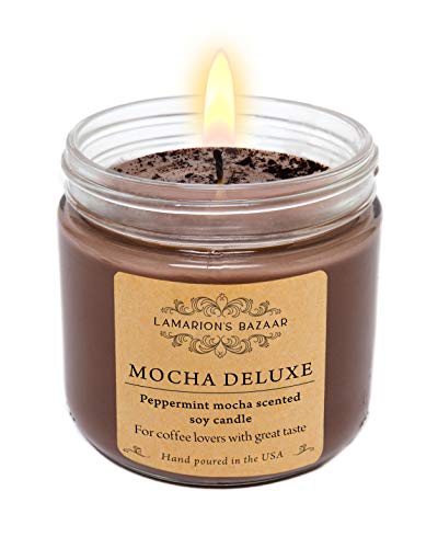 Mocha Deluxe - Peppermint Mocha Scented Candle With Dark Coffee Decorated Inside - Large Soy Candle In A Kraft Box #TOP3
