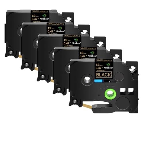 PT-1180 H110���x���v�����^�[�p��TZE-231 TZE-241 TZE-335 TZE-631�ƌ݊����̂��锒�����x���e�[�v��5�p�b�N12mm�u���b�N(Gold on black)