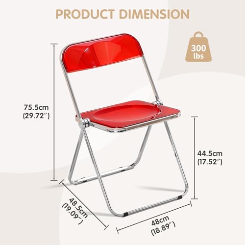 TAO ONE Acrylic Folding Chair Clear Morden Chrome Chair-Red by TAO ONE - Used condition - Image 2