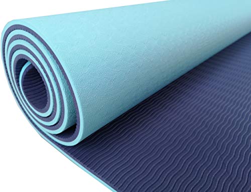 Iseaa Esterilla para Yoga Pilates Fitness Gimnasia TPE - Tapete de Yoga - Yoga Mat Esterilla Antideslizante y Ligero con Grosor de 6mm, tamaño 183cm x 61cm - Turquesa Claro/Azul Marino
