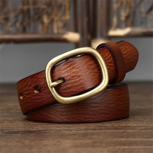 2.8cm Retro Women’s Leather Belt, Thick Genuine Cowhide, Copper Pin Buckle2