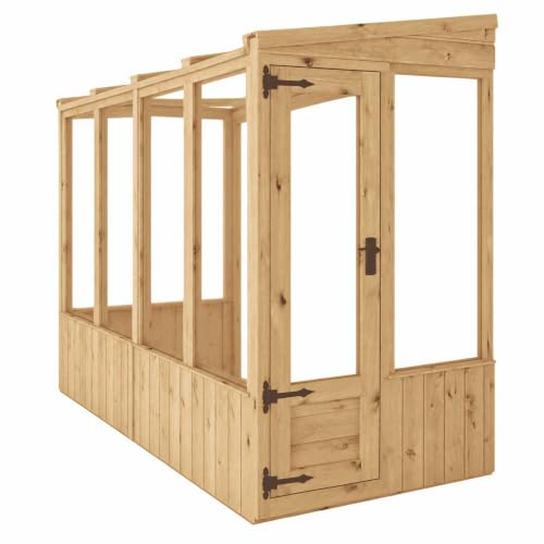 Image of Waltons 8x4 ft Lean-To Wooden Greenhouse, Pent Roof, Glass Glazing