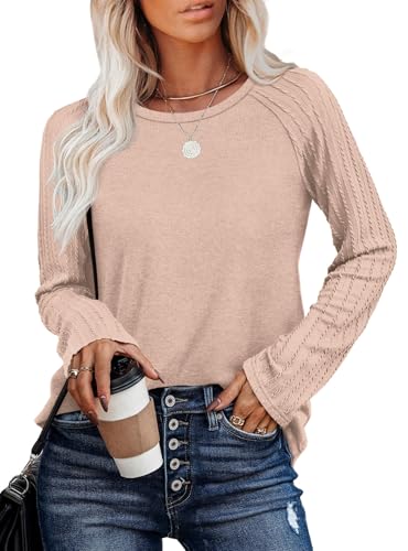OFEEFAN Long Sleeve Shirts for Womens Fall Fashion 2025 Crewneck Oversized Sweatshirt Tunic Tops to Wear with Leggings3