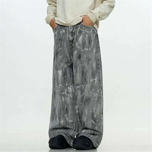 Men's High Street Jeans Washing Painted Printed Straight Loose Wide Leg Denim Pants3