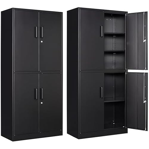 Letaya Metal Storage Cabinet with Lock Door, Adjustable Shelf Steel Cabinets for Office, Home,Pantry,Kitchen,Garage Utility Cabinet (4 Door-Black)