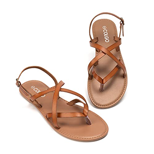 Colgo Women's Summer Strappy Flat Sandals, Adjustable Casual Fisherman Sandal With Open Toe Slingback Gladiator Sandals (7,Brown) #TOP5