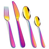 Cibeat 24-teiliges Besteckset Regenbogen Edelstahl Besteck, Messer Gabel Löffel Utensilien Set Service für 6, Spiegelpolitur & Spülmaschinenfest