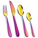 Cibeat Set di 24 posate arcobaleno, in acciaio inox, coltello, forchetta, cucchiaio, set di utensili per 6, lucidatura a specchio e lavabile in lavastoviglie