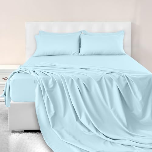 LUX Décor Queen Sheet Set – 6 Piece Ultra-Soft Microfiber Bed Sheets with Flat Sheet, 16 Inches Deep Pocket Fitted Sheet & 4 Pillowcases, Cooling & Breathable Hotel Luxury, Oeko-TEX – Blue