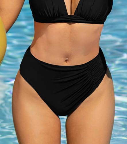 YELAIVP Women's High Waisted Bikini Bottom Tummy Control Ruched Bathing Suit Bottom Full Coverage Swimsuit Bottoms2