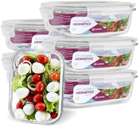 Conjunto 6 Potes Vidro Hermético Marmita Mantimentos 640ml (Branc...