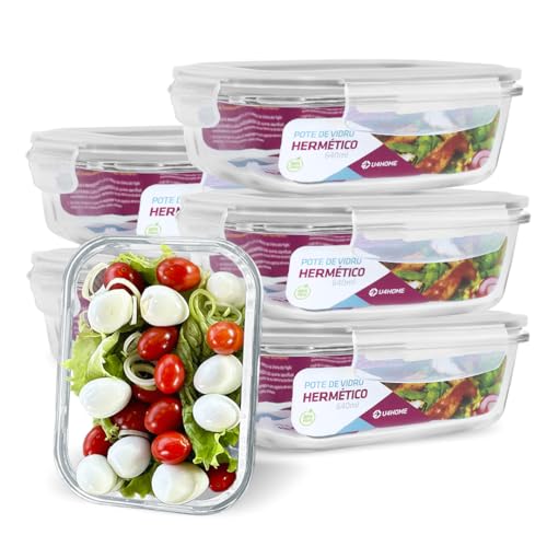 Conjunto 6 Potes Vidro Hermético Marmita Mantimentos 640ml (Branc...