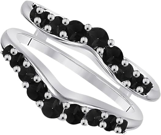 YashJewelArt 1Ct Round Cut Lab Created Black Diamond Prong Set Women's Enhancer Gard Wedding Ring 14K Yellow Gold Finish 925 Sterling Silver