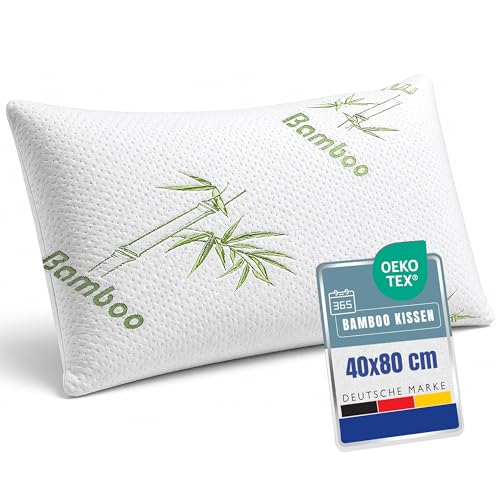Orthopädisches Kissen | 40x80 cm | Bambus Kopfkissen mit abnehmbarem Bezug | Memory Foam Kissen für optimale Kopf und Nackenunterstützung - Natürlich antibakteriell & geruchsneutral