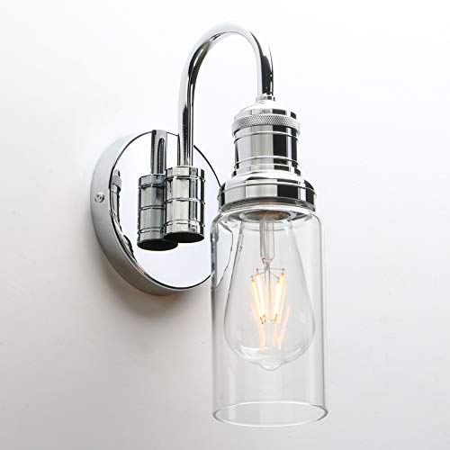Image of PERMO Industrial Vintage Sconce Black Sconce with 3.1 inch Cylindrical Clear Glass Shade Wall Mount Light Fixture for Living Room Bathroom Entertry