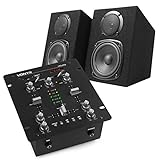 Komplettes DJ-Set mit Vonyx VDJ25-Mischpult mit Verstärker, Bluetooth und MP3-Player, Lautsprecherset und 10 Metern Lautsprecherkabel