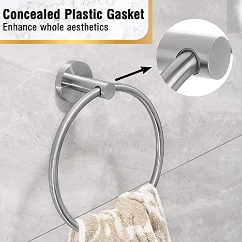Image of Stainless Steel Towel Ring (6 inch) + 400ml Wall Mounted Transparent Liquid Soap Dispenser | Rust Free Durable Bathroom & Kitchen Wash Area Accessories Combo Set (1 Set)
