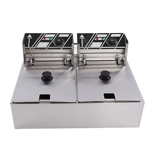 Image of Electric Fryer, Adjustable Temperature Double Tank Electric Fryer Practical For Snack Shop (EU Plug 220V)