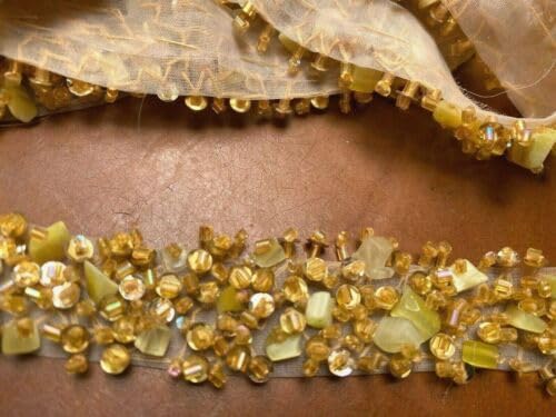 Beaded Trim Hand Sewn 1" Glass Golden Nugget 1 yd Fabric