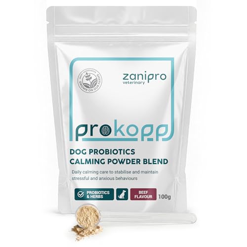 Zanipro Beruhigung für Hunde – Probiotika Hund mit L-Tryptophan, Anti-Stress Hund Pulver bei Angst bei Hunden, Silvester Hund Beruhigung & Autofahrt, entspannende Unterstützung – Rindgeschmack, 100 g