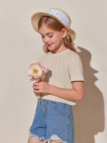 Image of Haloumoning Girls Pleated T Shirts Kids Summer Short Sleeve Fashion Tops Tees 5-14 Years
