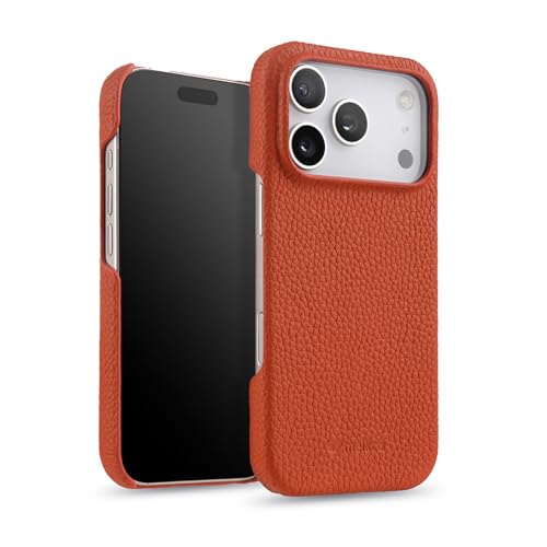 Étui iPhone 17 Magsafe en cuir véritable orange de luxe