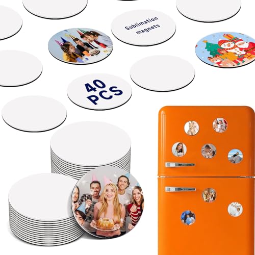 40 Pcs Sublimation Magnets Custom Round Fridge Magnets Personalized Sublimation Blanks Bulk for Home Kitchen Refrigerator Microwave Oven DIY Craft Gifts