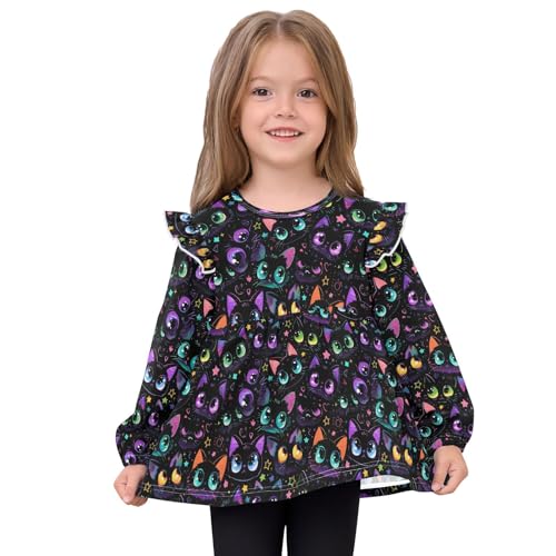 Dark Cat Eyes Girls Shirts Cotton Long Sleeve Ruffle Toddler Tee Tops3