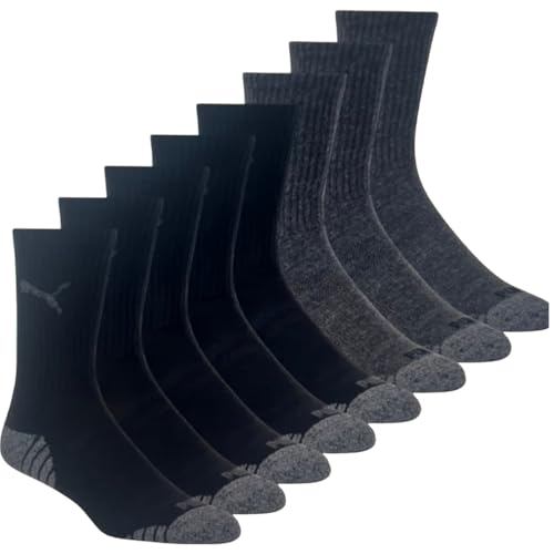PUMA Men's Crew Socks, 8 pair, Fits Shoe Sizes 6-12, Black