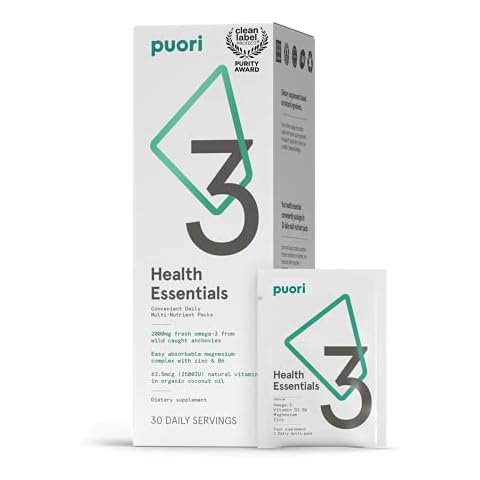Puori P3 Health Essentials - Multivitamins for Men and Women - 30 Servings - Omega 3, Vitamin D, Magnesium, Zinc - Multi-Nutrient for Brains and Energy Cover