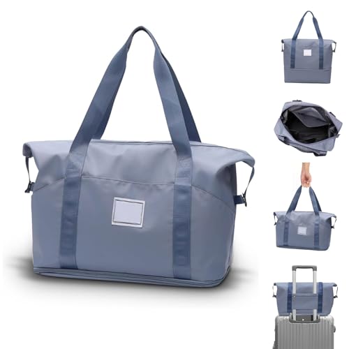 Gym Tote Bag Sports Travel Bag Oxford Waterproof with Expandable Compartment Traveling Camping Beach Yoga for Women Blue