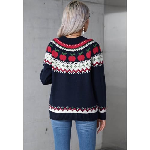 Image of CHICWISH Women Pumpkin Print Long Sleeves Knit Sweater Crewneck Casual Pullover Tops Fall Halloween Party Sweatershirt