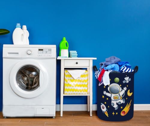 Image of ESSME Laundry Basket,Space Hamper Collapsible Canvas Waterproof Storage Bin, Nursery Hamper,Gift Baskets,(Astronaut)