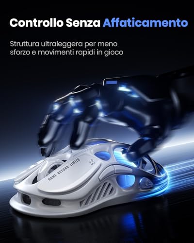 Mercury M1 Pro Mouse da gioco wireless, in lega di magnesio leggera, 26.000 DPI, sensore PAW3395DM, 5 pulsanti programmabili, supporto cablato/2,4 GHz/BT, fino a 200 ore di durata della - Mouse gaming - Immagine 2