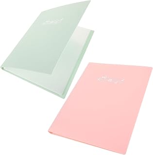 INOOMP A4 Transparent Flip Folder 2pcs Set with 40-Sheet Flip Pages, Pink Green Thickened Sheet Music Storage Binder for Band, Choir, and Concert Use