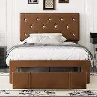 Vecelo Twin Size Bed Frame with Storage Drawers (Brown)