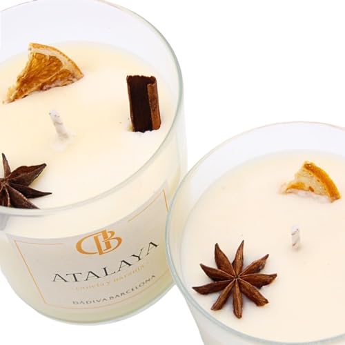VELAS AROMÁTICAS, Vela perfumada de Canela y Naranja, Velas Decorativas, Velas aromáticas para regalo original mujer, Cera de Soja (Pequeña 125g)