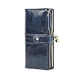CONTACTS Kiss Lock Wallet for Women Leather Clutch Wallet Vintage Coin Purse RFID Wallet Bifold Blue Card Phone Holder