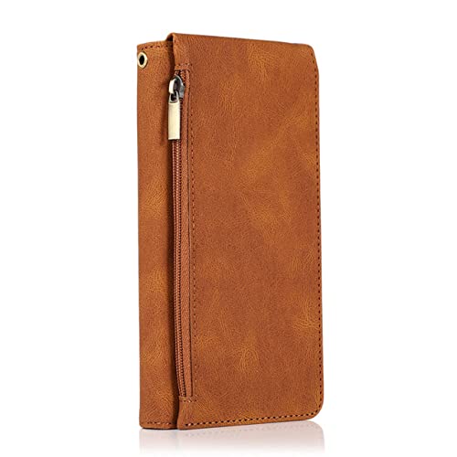 Étui portefeuille en cuir contre les chutes pour Samsung Note 10 Lite avec fermeture éclair marron