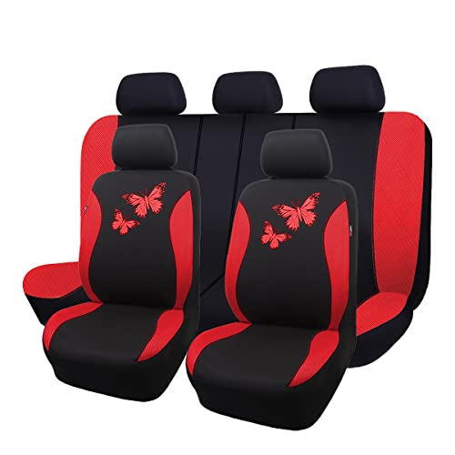 Flying Banner Butterfly car seat Covers ful Set Fashion Universal Lady Woman Female Rear Bench Split Colorized (Full Set, Red) by Flying Banner - Used condition - US$31.99