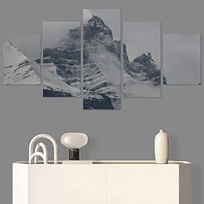 SIGNWIN 5 Panel Canvas Wall Art Snow Mountain...