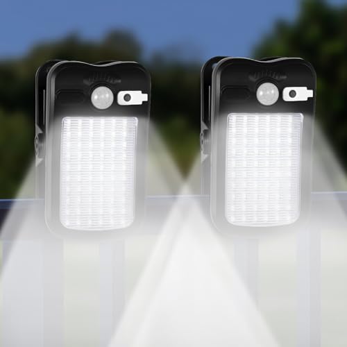 CHAMCHOI ソーラーライト 屋外 防水 クリップ式 センサーライト 屋外 ソーラー 人感 防犯らいと 太陽光充電USB充電 2000mAh大容量電池 60LED 3つ知能モード IP65防水 600ルーメン 超高輝度 玄関/駐車場/庭/フェンス/キャンプ用（2個セット，昼白色)