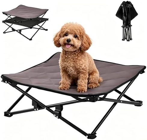 KingCamp Letto Rialzato per Cani con Tappetino Scamosciato Rimovibile, Brandina per Cani Rialzata Pieghevole in Rete Traspirante, Lettino Rialzato Rinfrescante per Gatto, da Giardino Campeggio, S