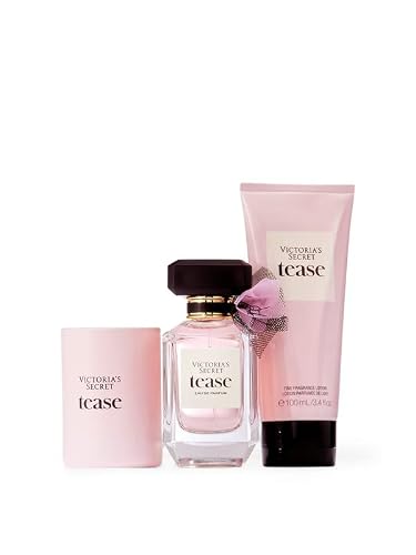 Victoria's Secret Tease 3 Piece Luxe Fragrance Gift Set: 1.7 Oz. Eau De Parfum, Travel Lotion, & Candle #TOP3