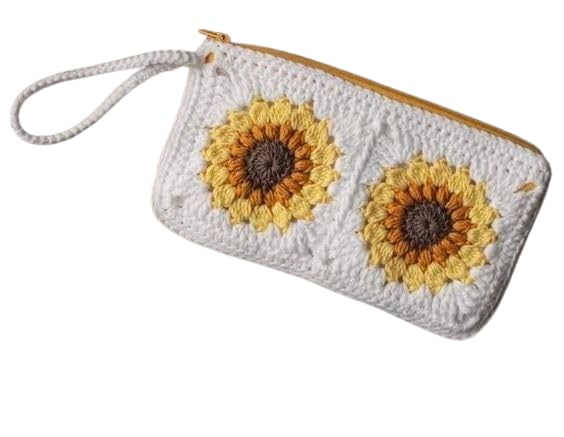 ZORA CRAFT Handmade Crochet Sunflower Wristlet Pouch – Boho Zipper Bag 11 X 7 Inches Pack of 1 - Review, Price and Buying Guide
