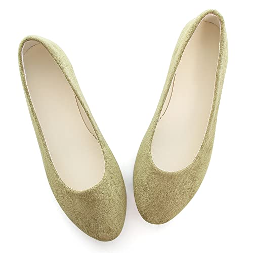 Dear Time Women Flat Shoes Comfortable Slip on Pointed Toe Ballet Flats Army Green US 8.54