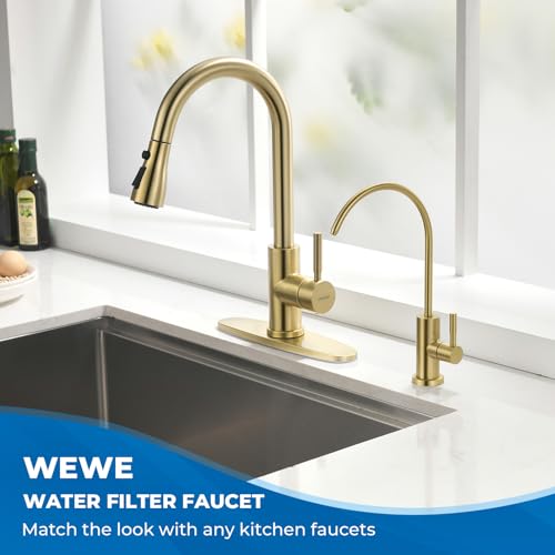 WEWE Drinking Water Faucet for Kitchen Sink, Gold Kitchen Water Filter Faucet Stainless Steel for Reverse Osmosis or Water Filtration System Beverage Non-Air Gap RO Faucet Gold Finish by WEWE - Image 2