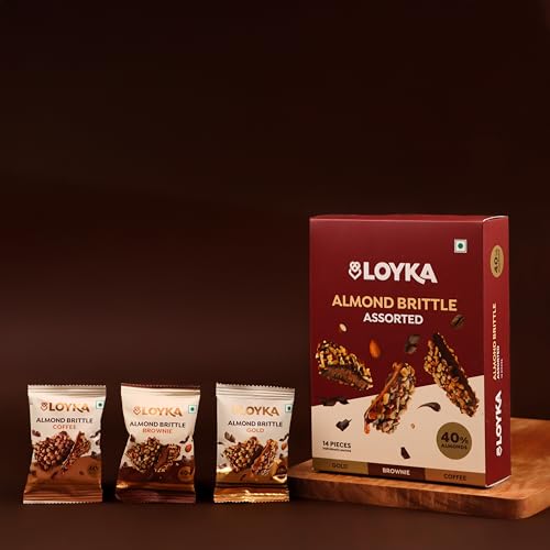 Image of LOYKA Almond Brittle Assorted Choco Box - 14 Pcs X 2 | Premium Chocolate Gift Hamper | Choco & Nut Dryfruit | Roasted California Almonds (40%, Dark Choco & Salted Caramel | Any-Time Snack, 450 Gram)